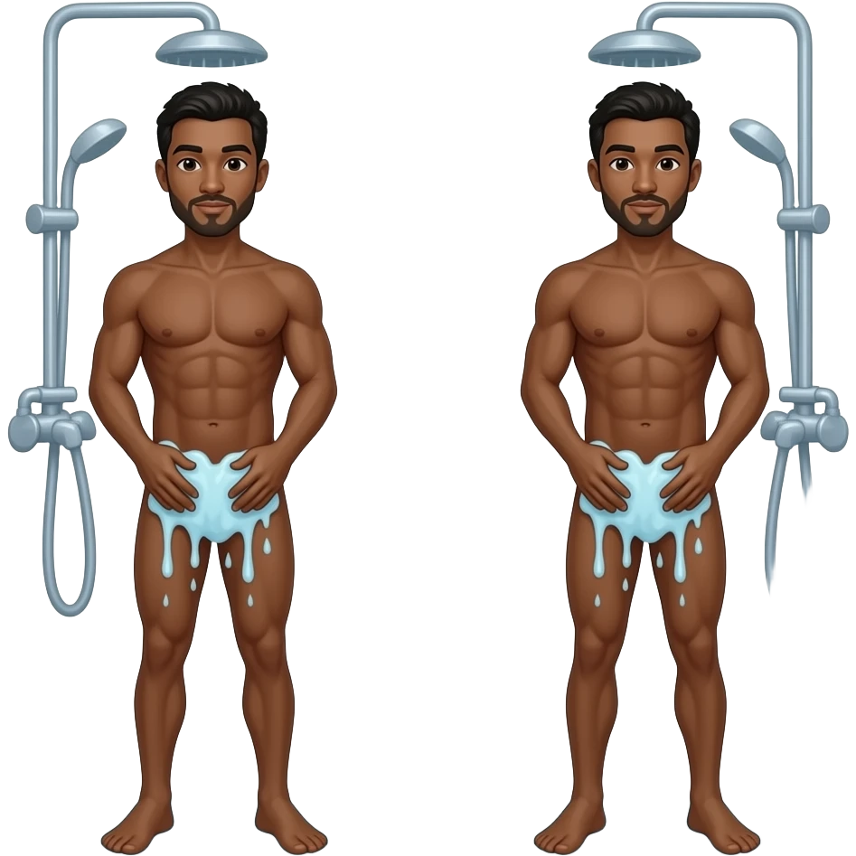 2 Brown  Mans naked bathroom wash butt in to shower full body emoji