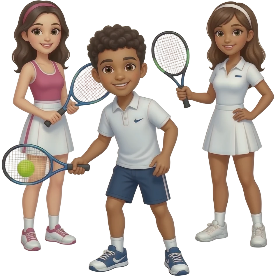 Un garçon métisse et deux brunes bronzé qui jouent au padel emoji