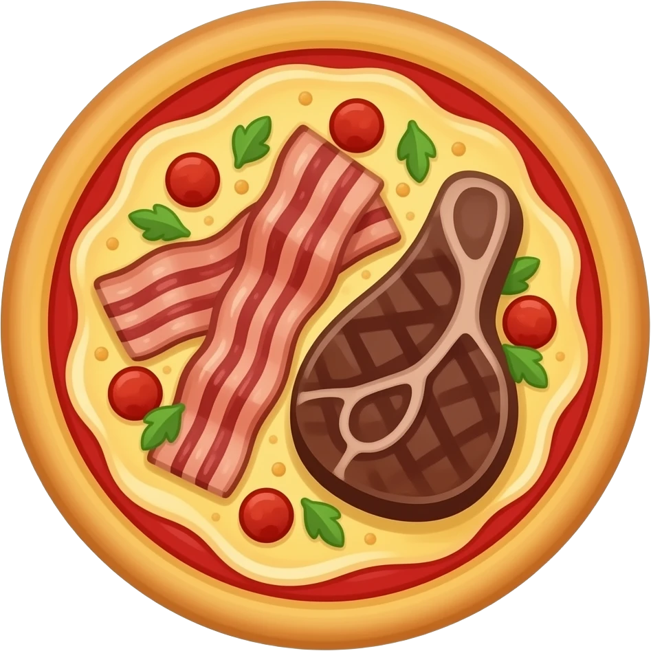 Pizza mixed with bacon mixed with cooked steak emoji