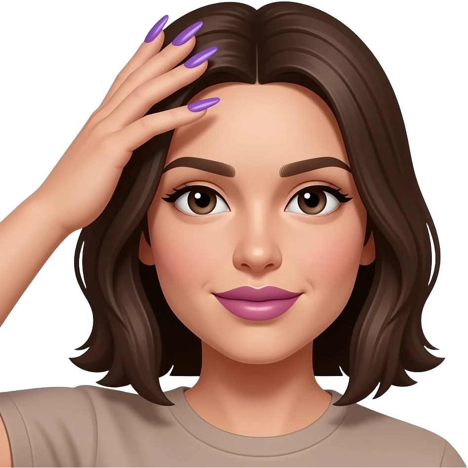 ایموجی با لب بزرگ و دست روی سرش و ناخن های بنفش بلند emoji