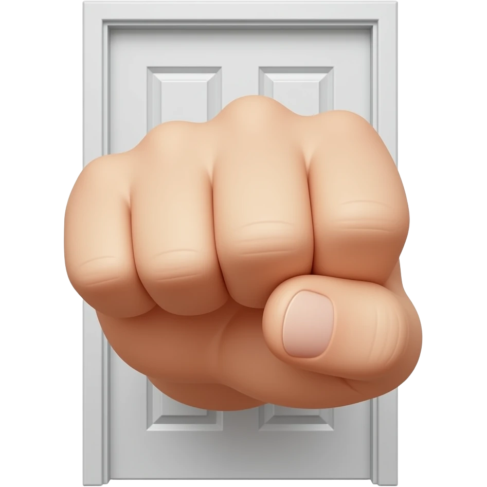 pov of persons fist knocking aggressively on invisible door. no door visible emoji