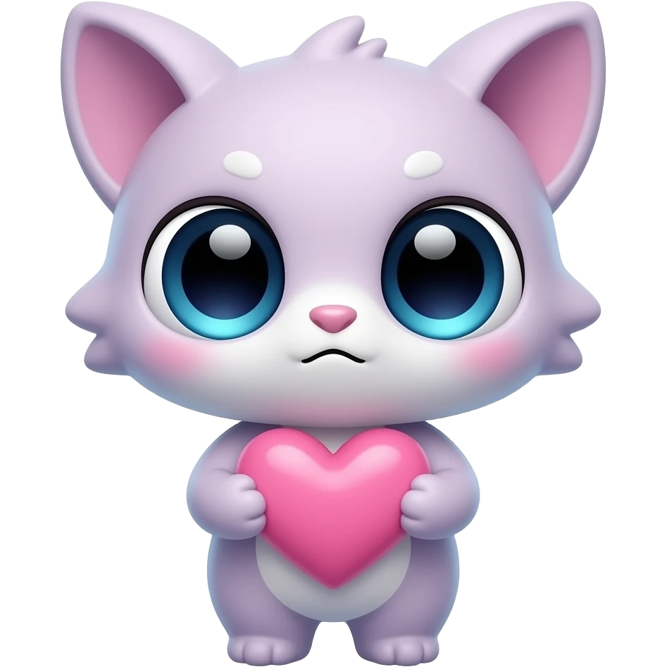 adorable twitch emote, tiny cute creature holding a pink heart, huge glossy eyes, kawaii gamer aesthetic, thick black outline, transparent background, ultra readable at small size, BTTV style, cute cursed energy emoji