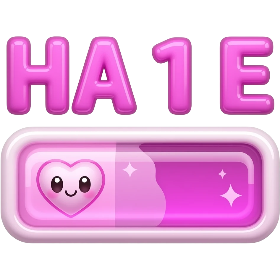 Cute pink Twitch emote, glossy 3D text “НА 1 Е”, the number 1 as a full kawaii health bar, neon pink glow, sparkles, heart icon, thick outline, transparent background, sticker style, high contrast, centered composition, ultra clean, Twitch emote style, no character, no black background emoji