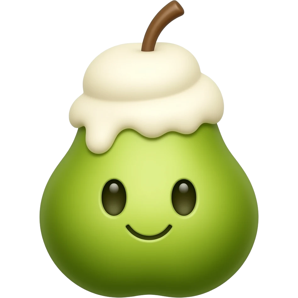 “pear with ice cream inside and cute face, cartoon style” emoji