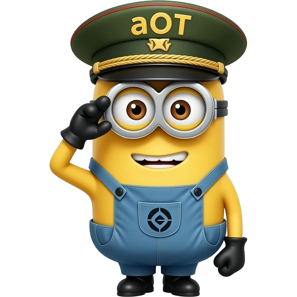 minion in army general uniform saluting text aOT on hat emoji