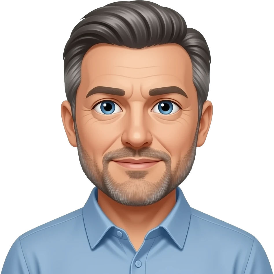 simple middle aged man with stubble, blue eyes & salt and pepper hair emoji
