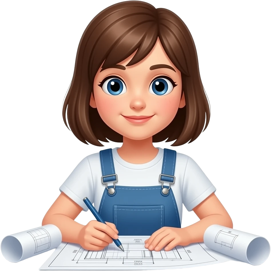 Девушка работает с схемами и трудностями emoji