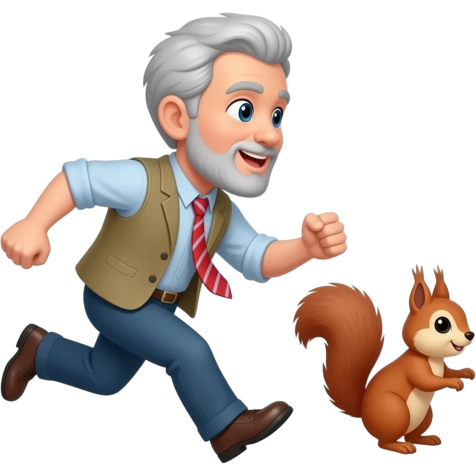 Grey haired broad man chasing squirrel emoji