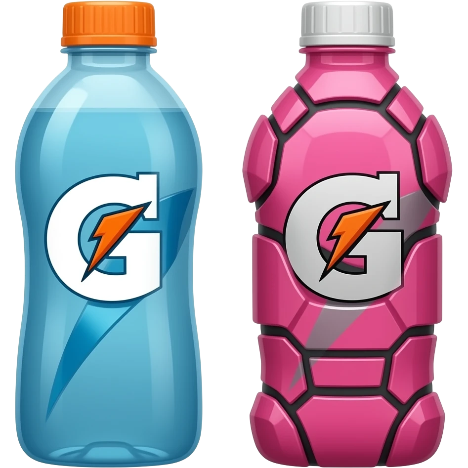 Blue Gatorade, and pink body armor bottles next to each other emoji