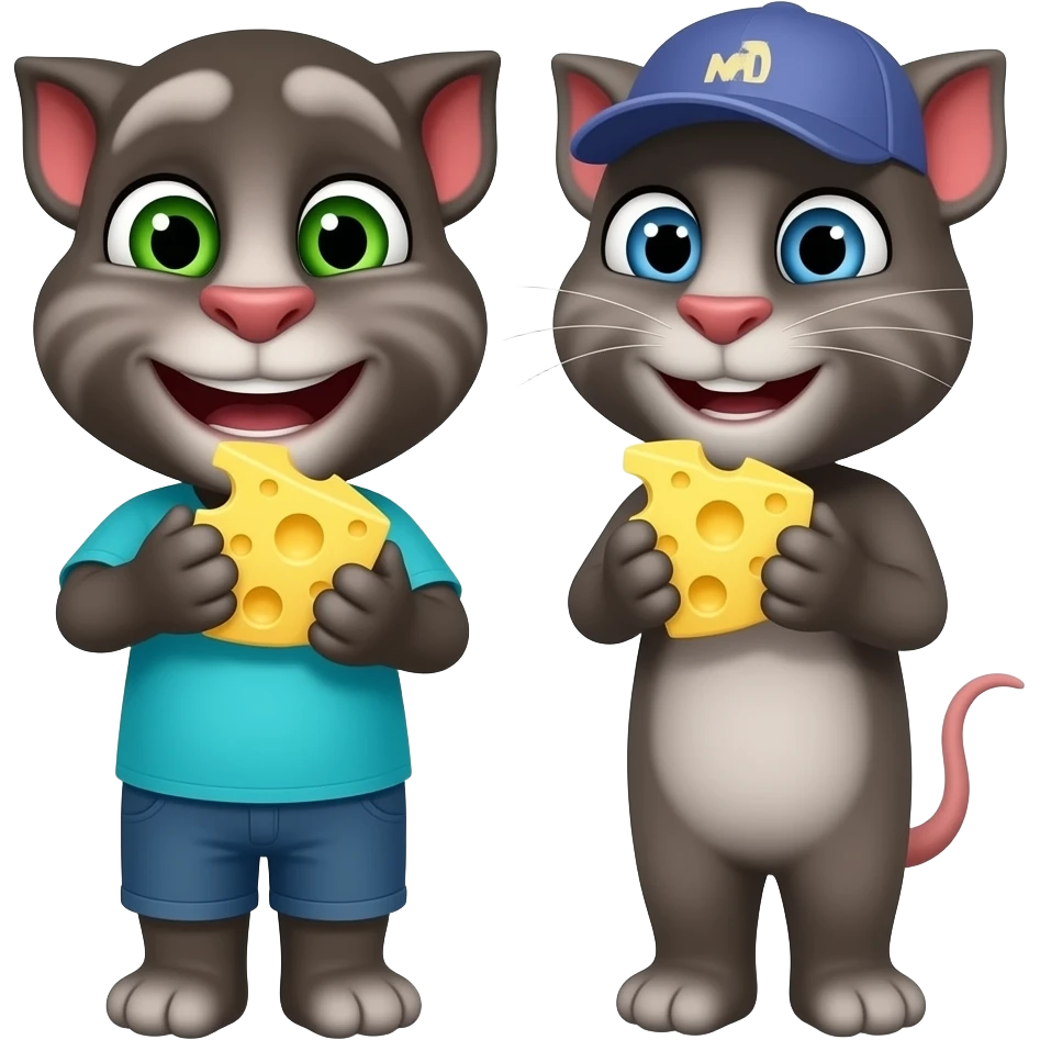 Talking Tom and mouse eating cheese emoji