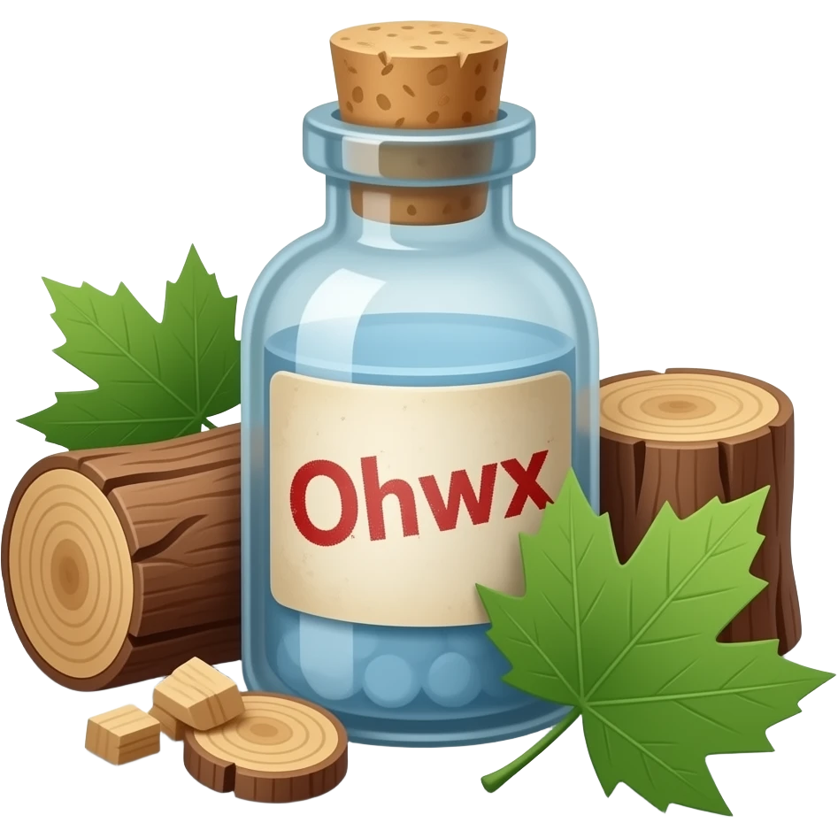 medicine bottle with tree bark and leaves nearby emoji