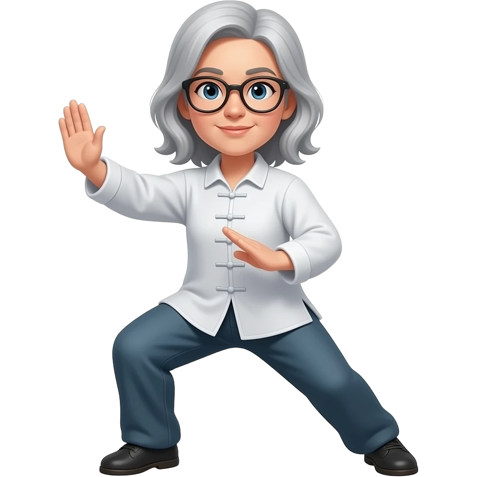 Women taichi with glasses and light gray medium hair emoji