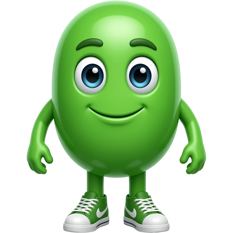 An anthropomorphic green jelly bean with arms and legs, wearing sneakers emoji