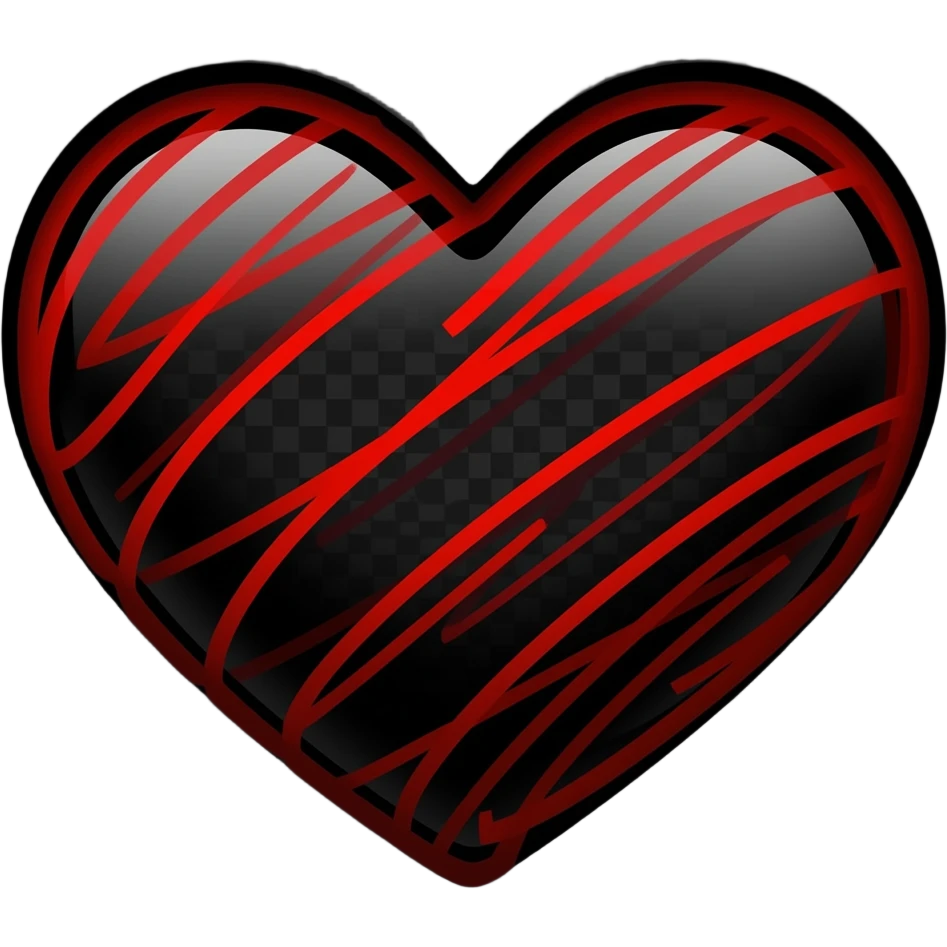Red line drawn heart on black background emoji