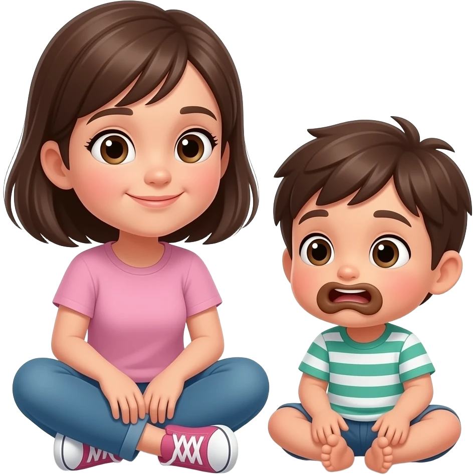 older girl sit on kid face and shit emoji
