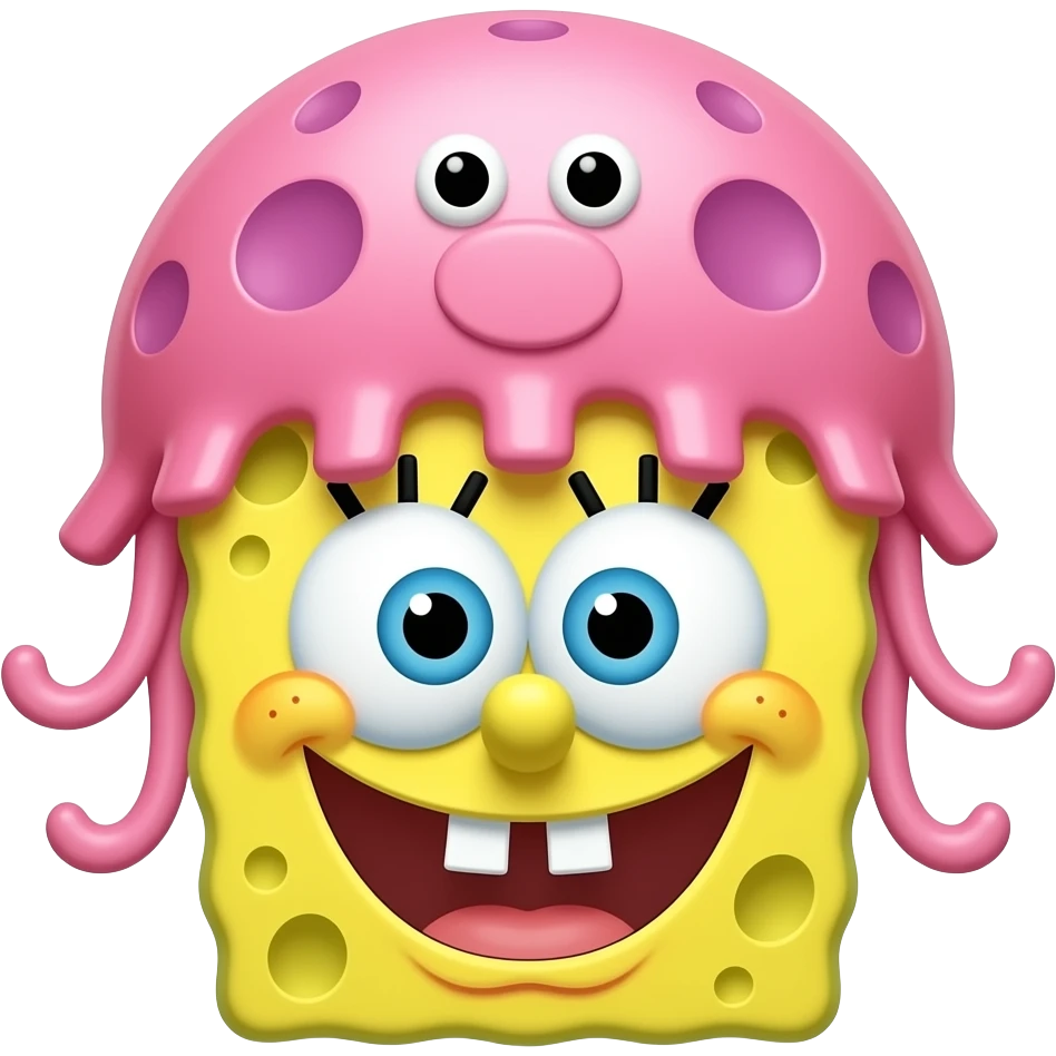 분홍색 해파리 모자를 쓴 스폰지밥 얼굴 emoji