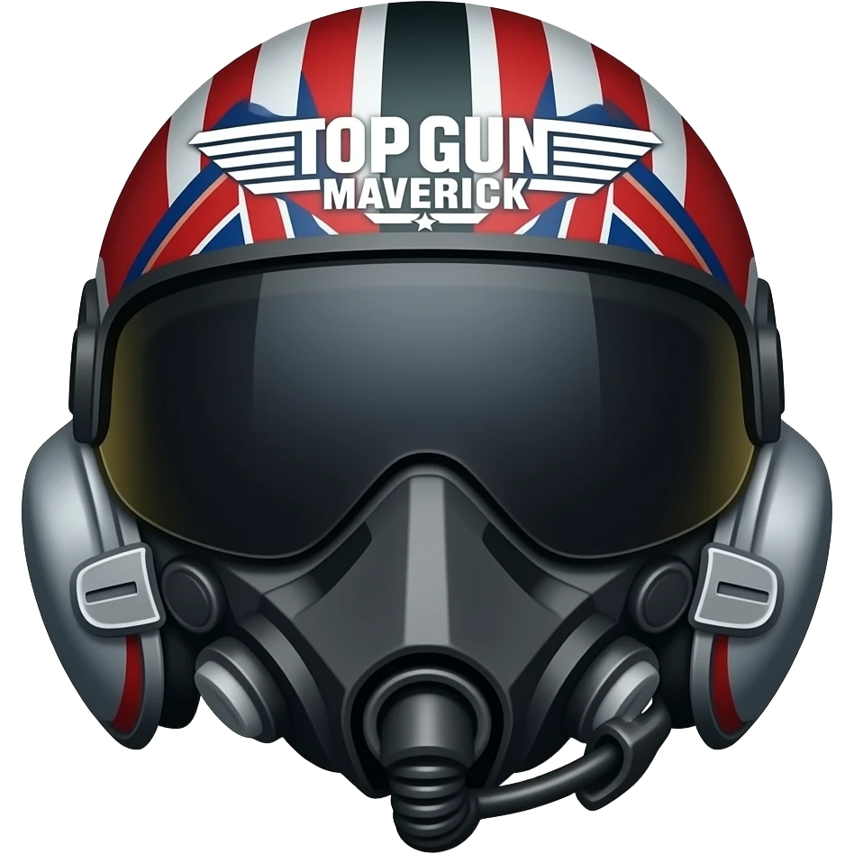 Fighter pilot helmet with maverick black font written on it change the colour to same as in the movie top gun maverick with earlyer pattern Change the colour add red good but write top gun maverick emoji