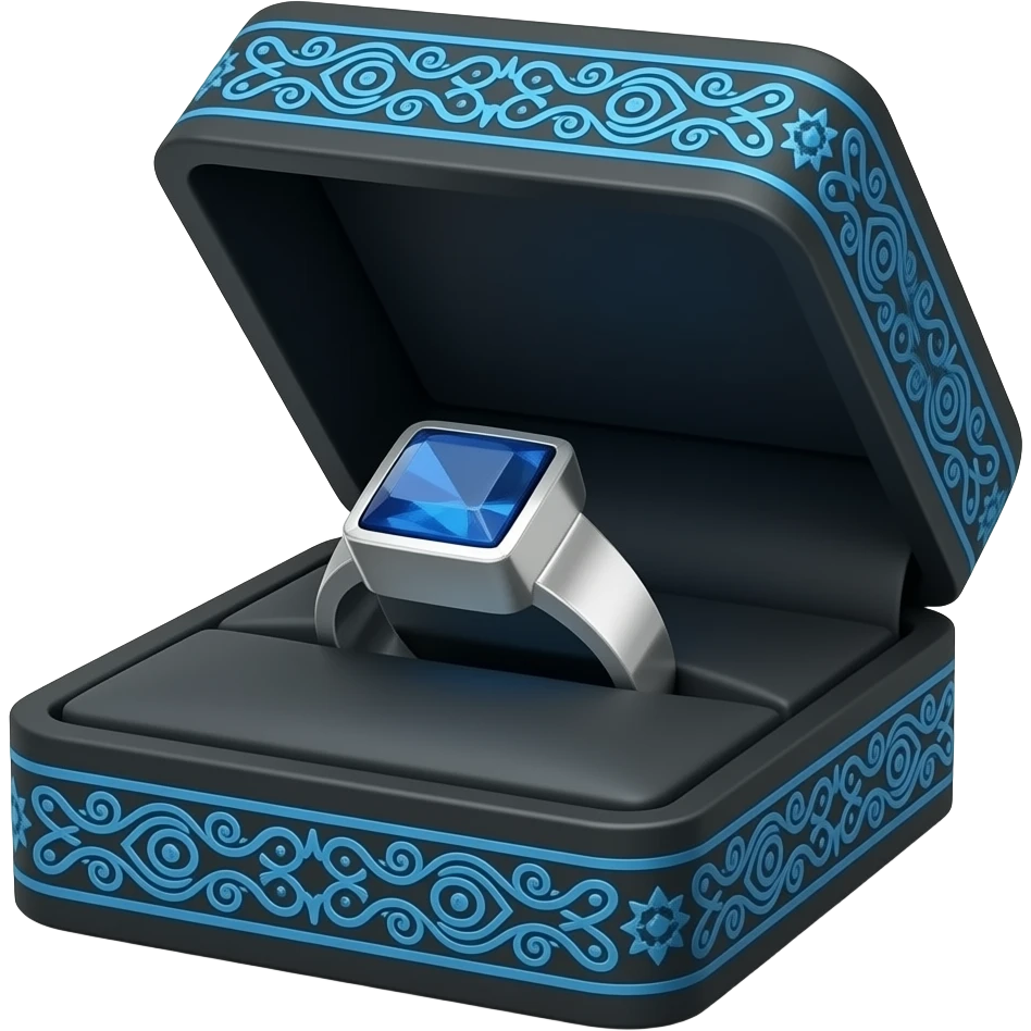 Sapphire men's style ring in a black box with blue ornate trim emoji