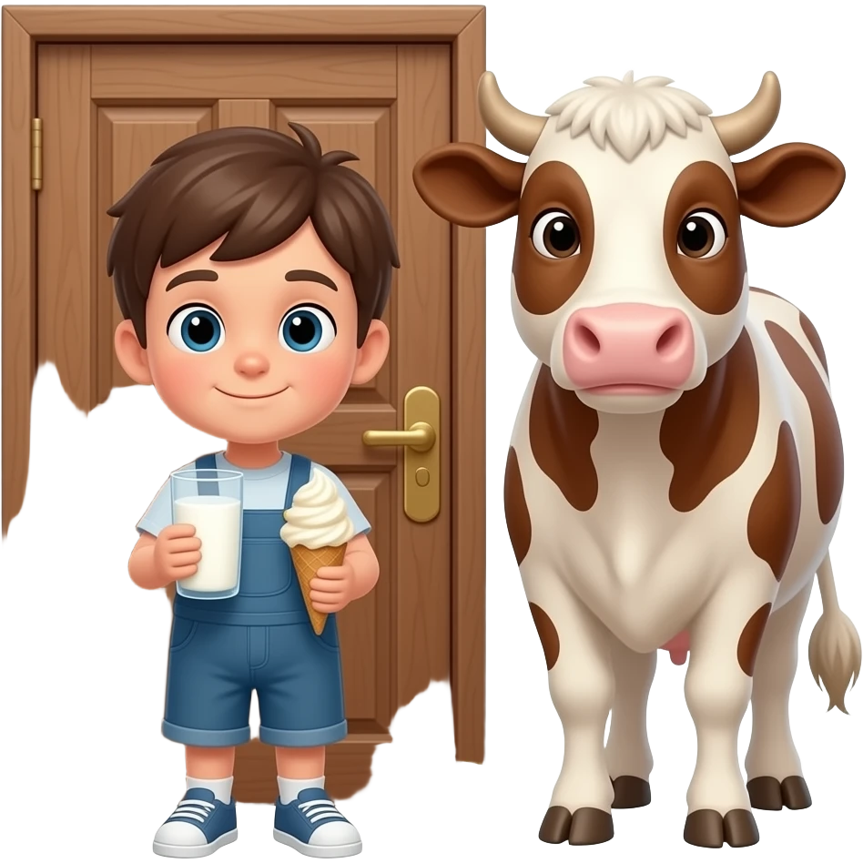 🥛🧈🍦🧀👦🏻 + 🚪🐄 emoji