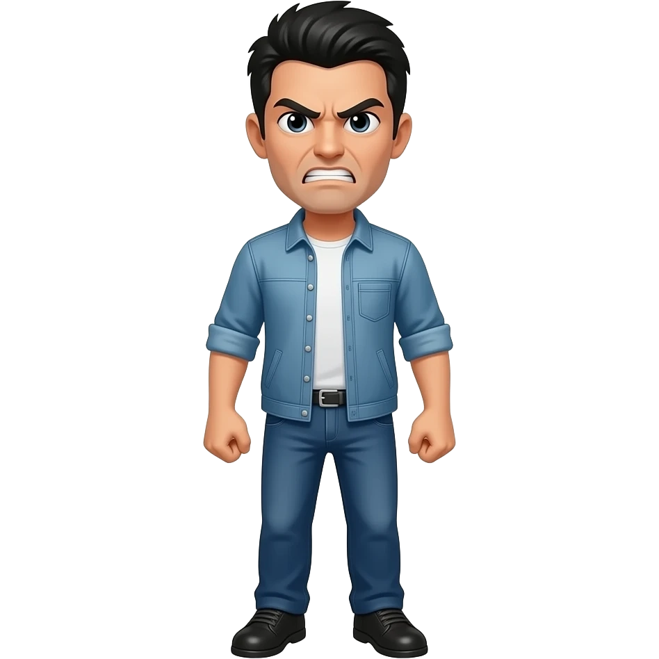 angry man with black hair, full body emoji