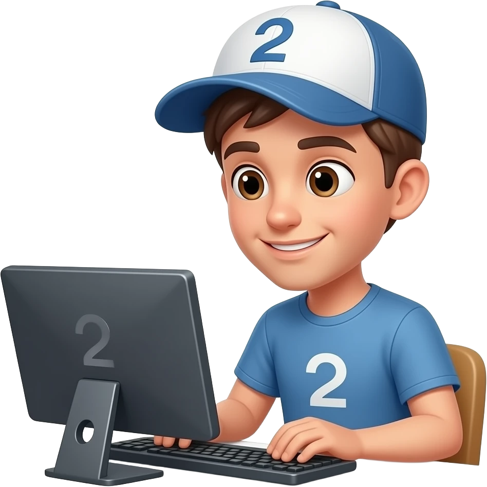 Парень в кепке , сидит за компьютером и что то ищет в интьернете emoji