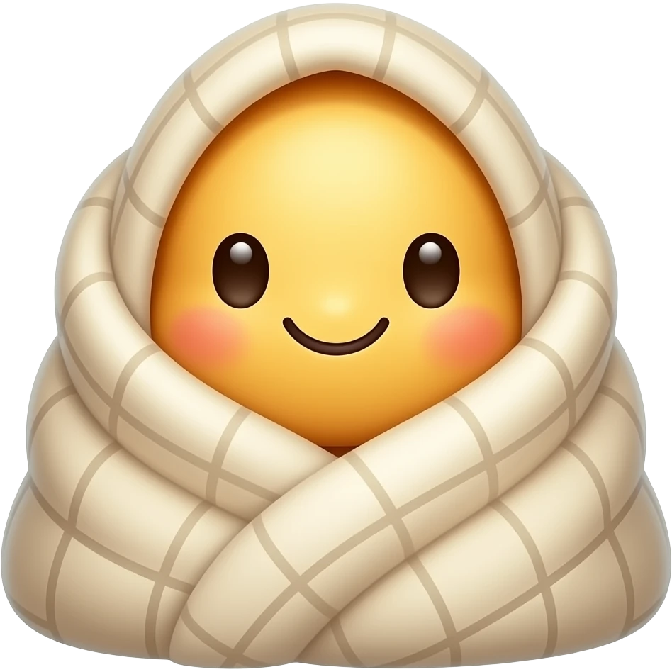 huggable smiling Face with Smiling Eyes emoji in a cozy blanket emoji