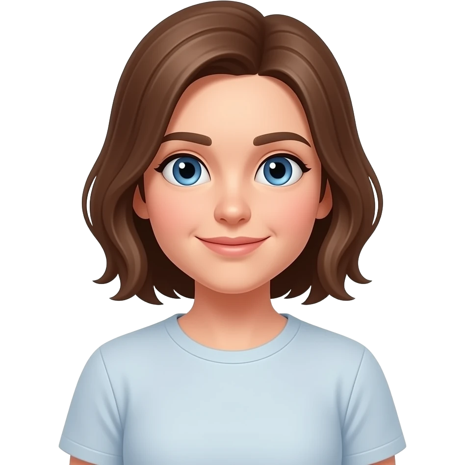 a person who has brown hair , blue eyes , short, and a belly shirt emoji
