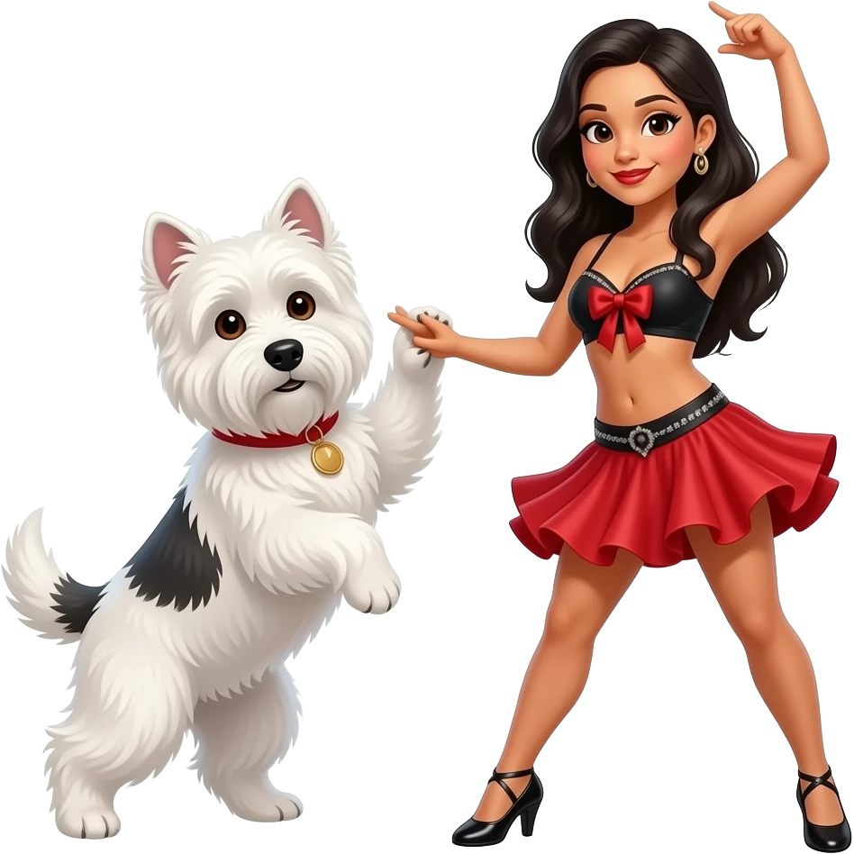westie salsa dancing with Latina emoji