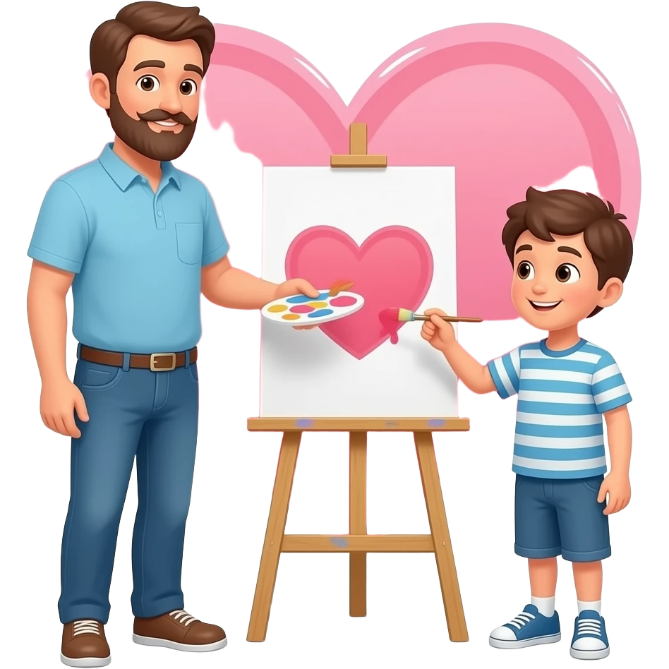 Vater (40) mit moustache und Sohn (22) malen zusammen ein Herz emoji