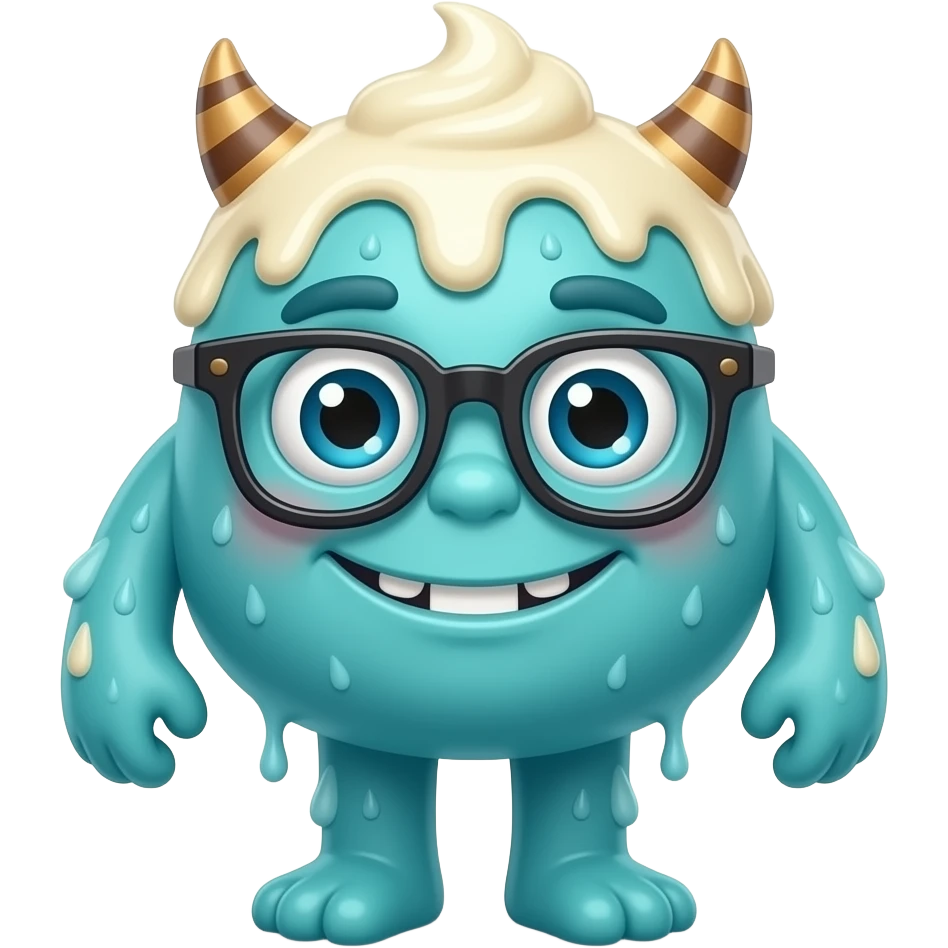 Un tierno monstruito que sea como derretido, para que represente la "crema" con rasgos de caricatura de los años 30 ) pero con colores modernos. Puede llevar lentes que este parado blanco emoji