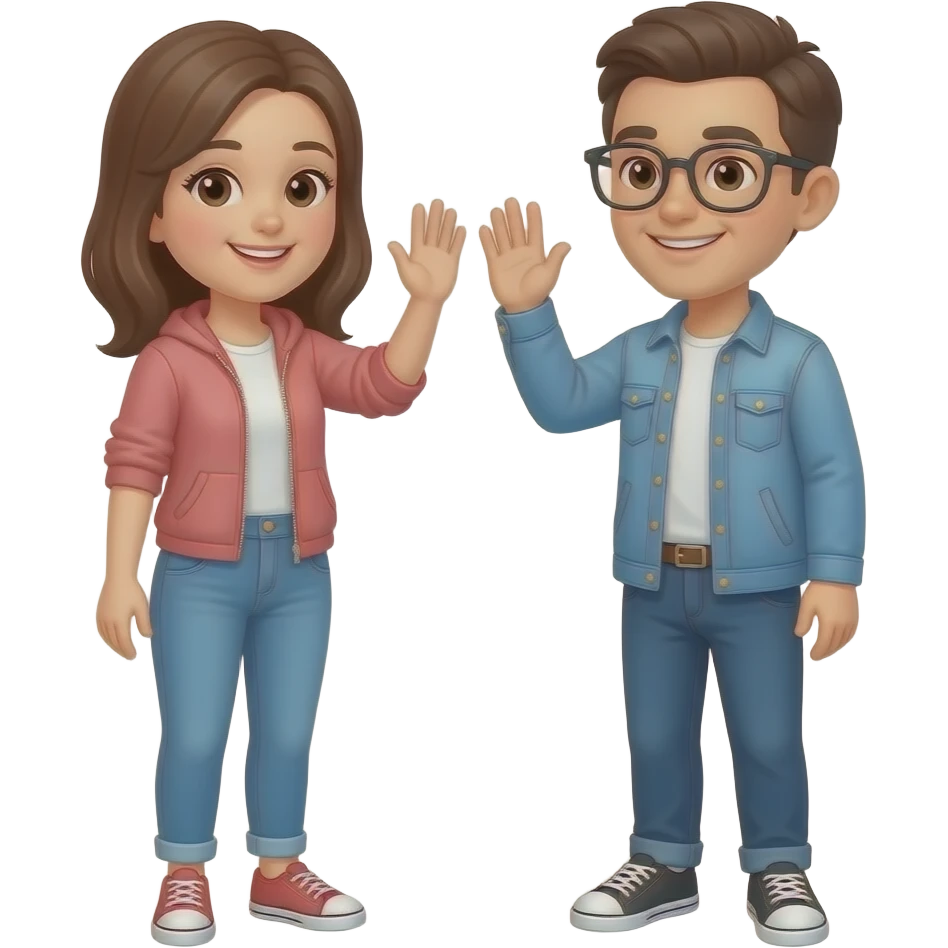 Freineds whith bown hair nd one whith glasse waving to eachother emoji