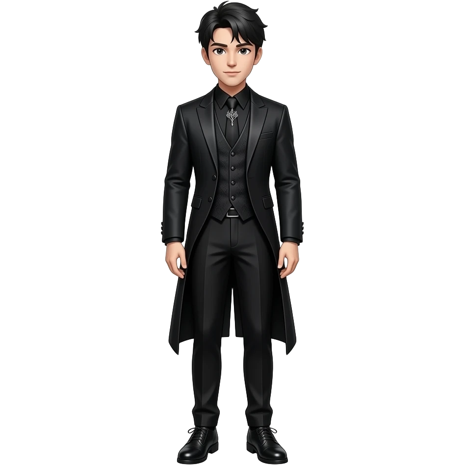 young man in a gothic style suit with black pants and black, gothic-style shoes emoji