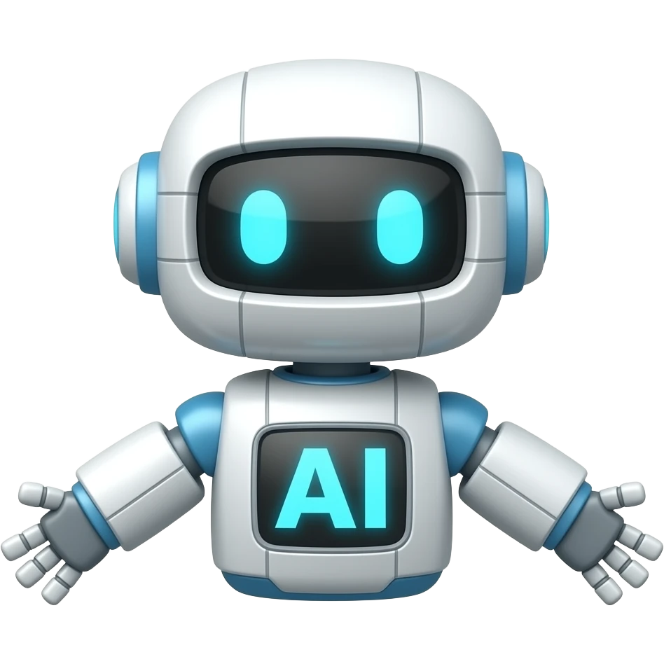 a simple, cute robot that symbolizes AI, in the "I don't know" emoji pose - 🤷🏻 (arms spread to the sides, shoulders slightly lowered). emoji