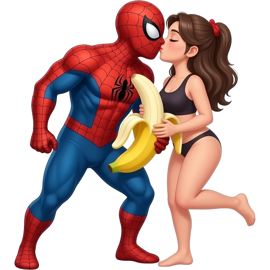 Make spider man with  gyatt full pick with legs make his but big not his stomach I ment his back part make his banana big meaning of banana his  private part give him a girlfriend  make his gf without clothes without her under ware and stuff make spiderman kissing her emoji