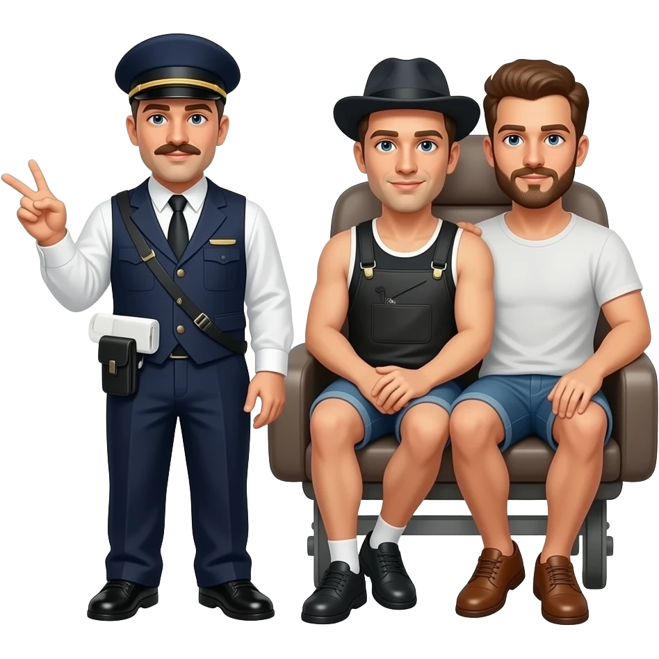 Poster for SteamWorks: "The little train that couldn't, don't run out of steam at SteamWorks". Gay leatherman train conductor, gay leatherman passengers.. emoji