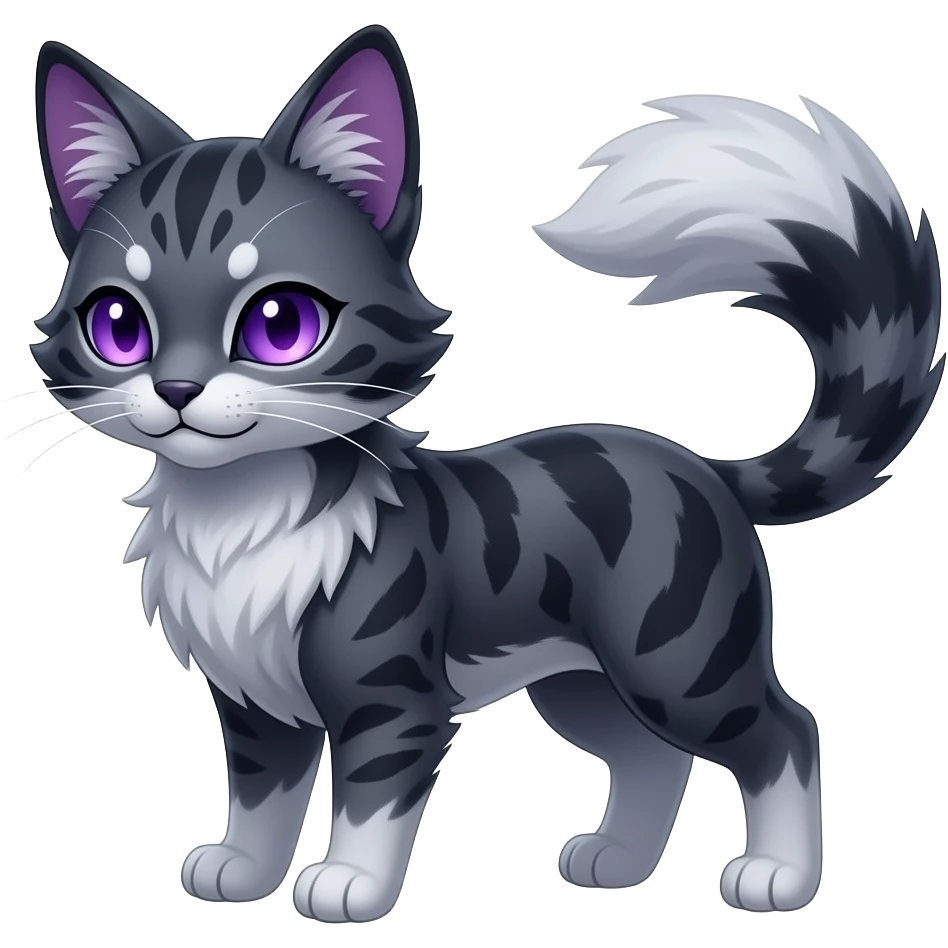 Kawaii dark edgy fantasy ethereal feline-vernid-sergal-fursona animal creature with a tufted tail full body emoji