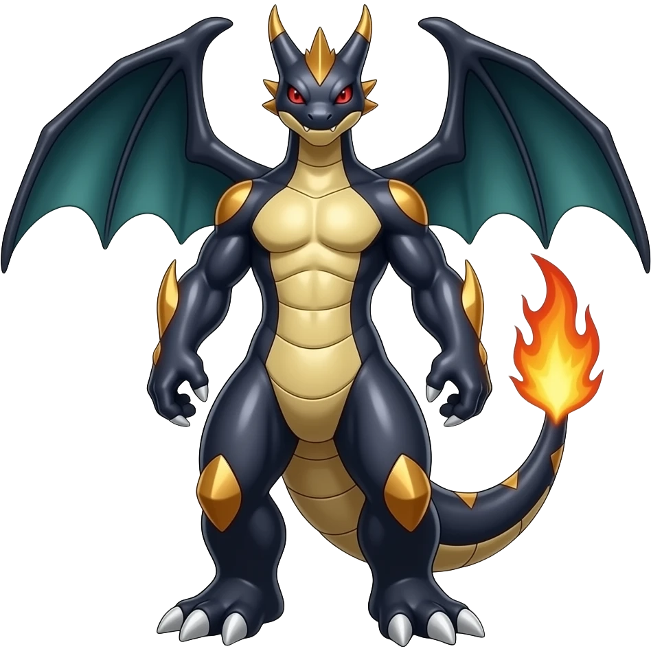Shiny Dark Dusky Cool Hot Stylish Handsome Garchomp-Cynder-Salandit-Flamedramon-Renamon-Fakémon-fusion (full body) emoji