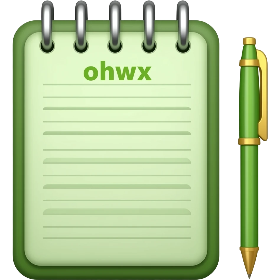 green notebook and pen  We are looking from the front emoji
