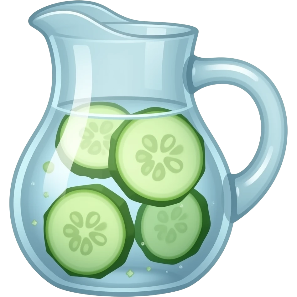 a narrow glass jug with cucumber water inside emoji