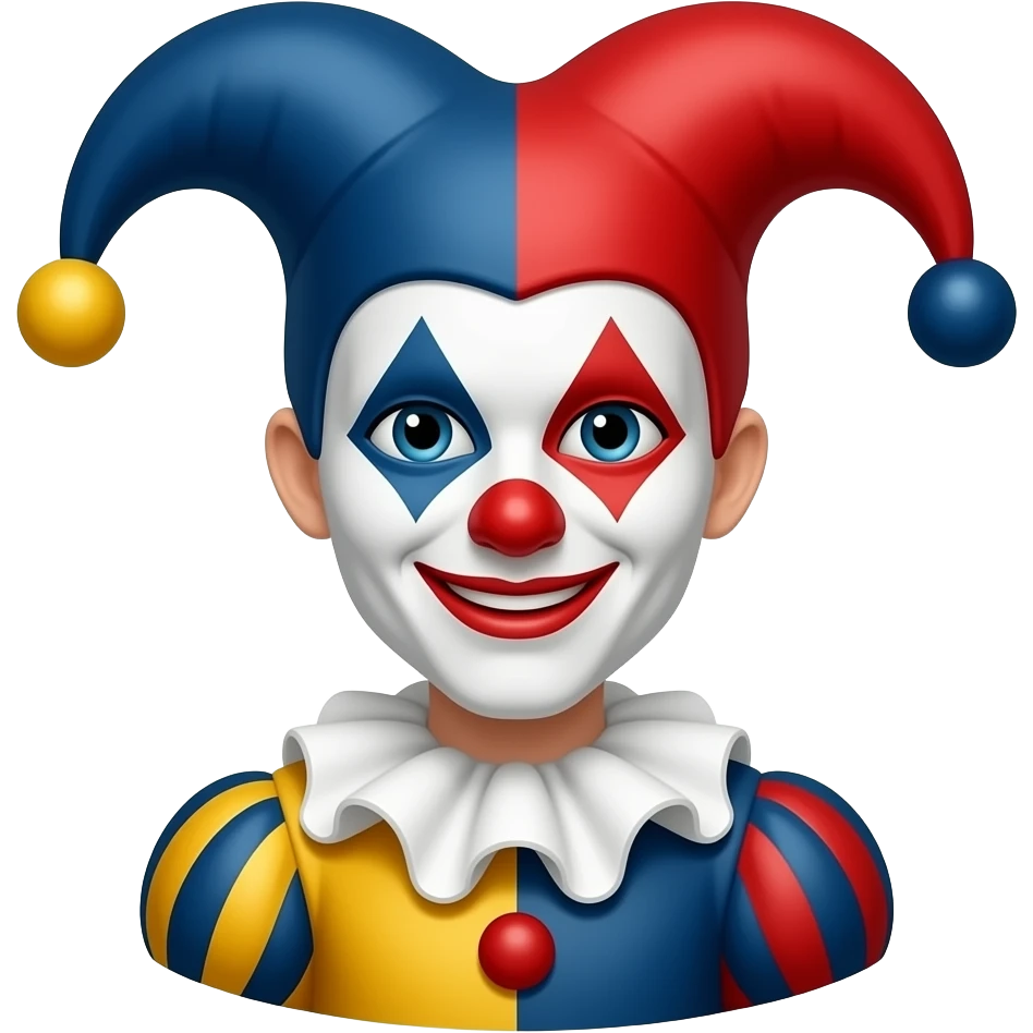 court jester, navy blue, red and yellow colors emoji