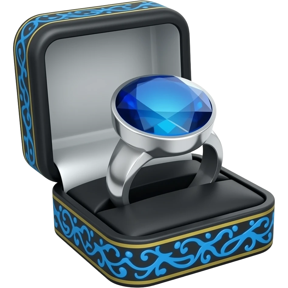Sapphire men's ring in a black box with blue ornate trim emoji