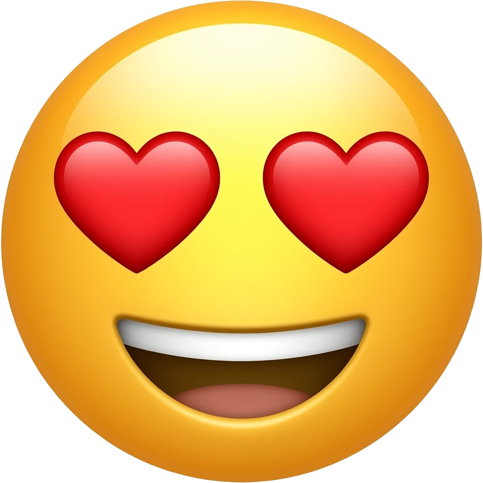 Heart eyes emoji, glossy 3D rendering, romantic aesthetic, transparent background emoji
