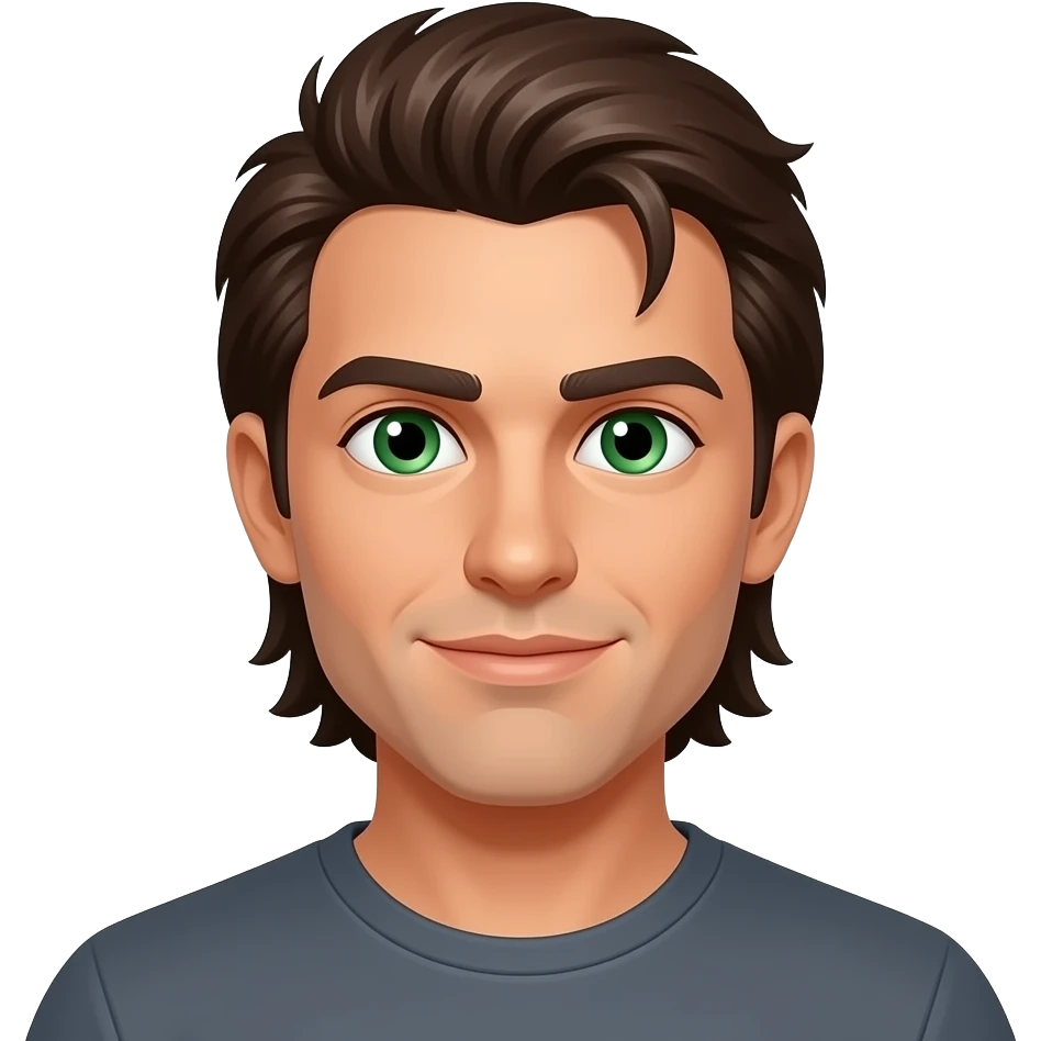 tan guy green eyes dark brown hair in mullet emoji