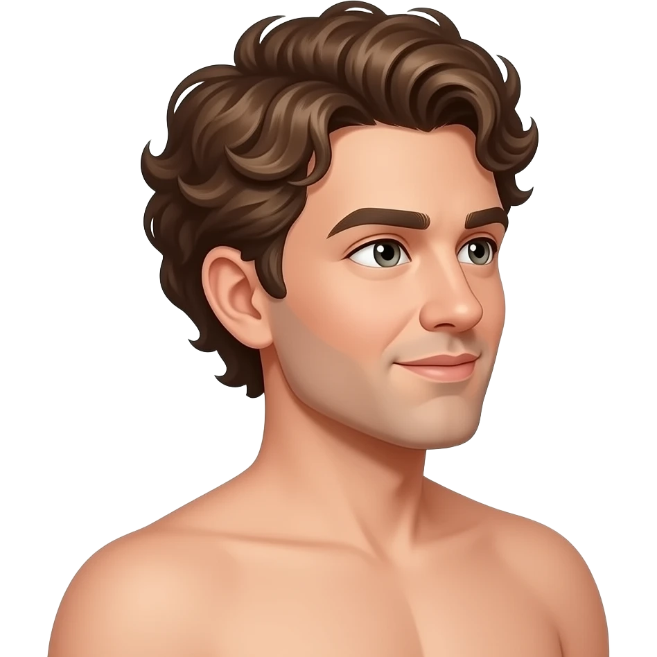 White shirtless man with brown curly hair facing to the right emoji