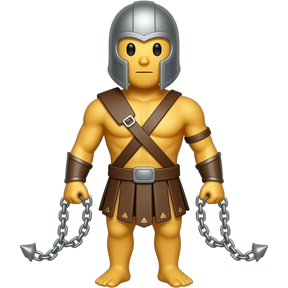 spartacus, minimal, full body, yellow skin, emoji style, more emojis style, more minimal, with weapons, more simplistic, emoji style, chains on wrist emoji