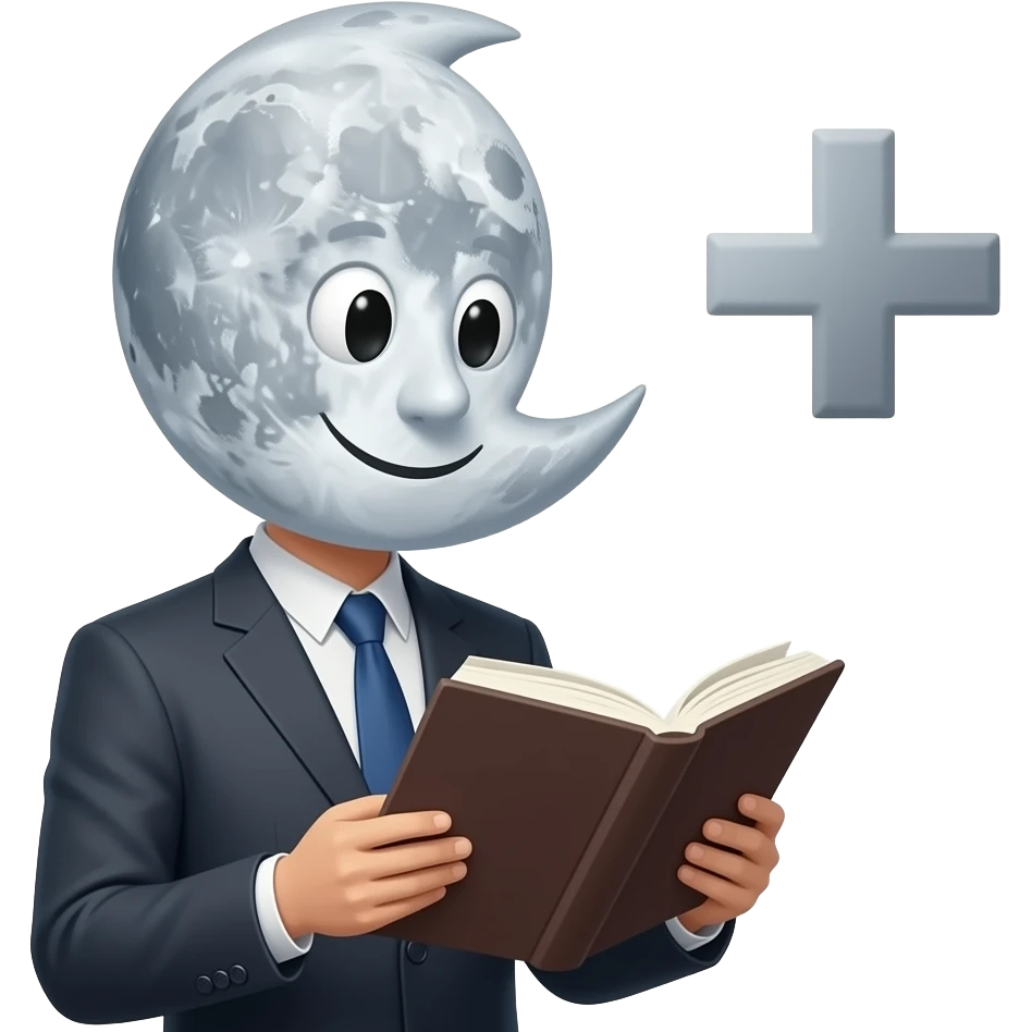make an moon face emoji reading a book with a big plus symbol at the right emoji