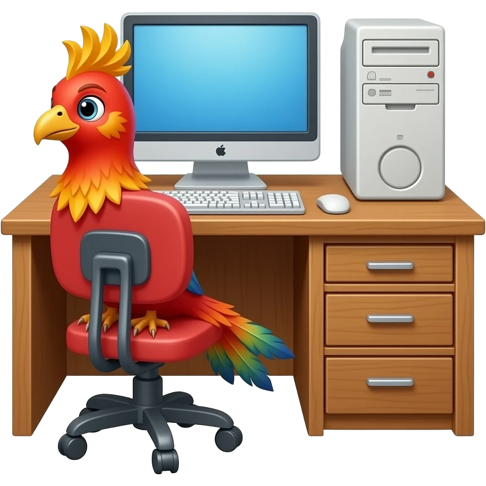 Phoenix at a computer desk emoji
