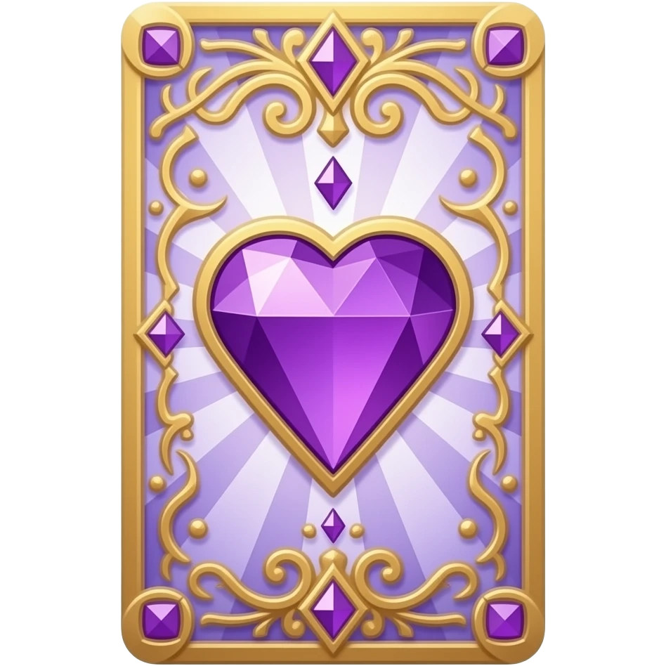 tarot card with purple diamond heart, beautifully ornamented and embellished emoji