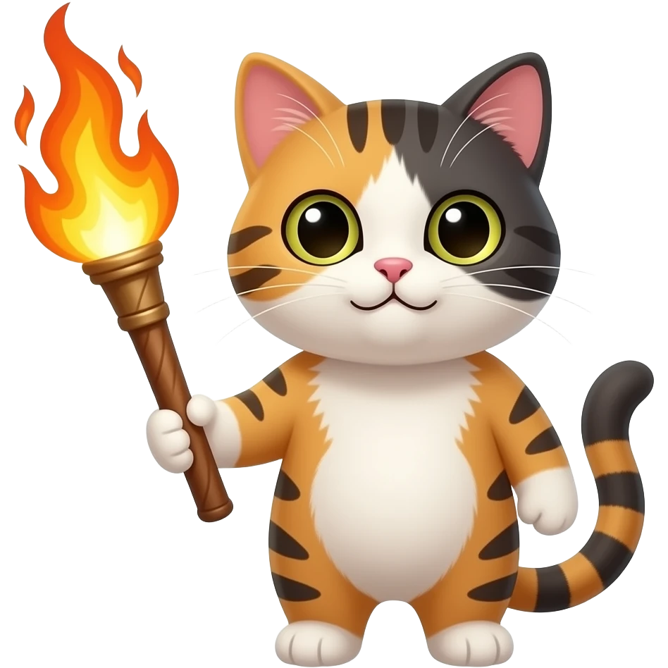 cute cat with large fire Torch emoji