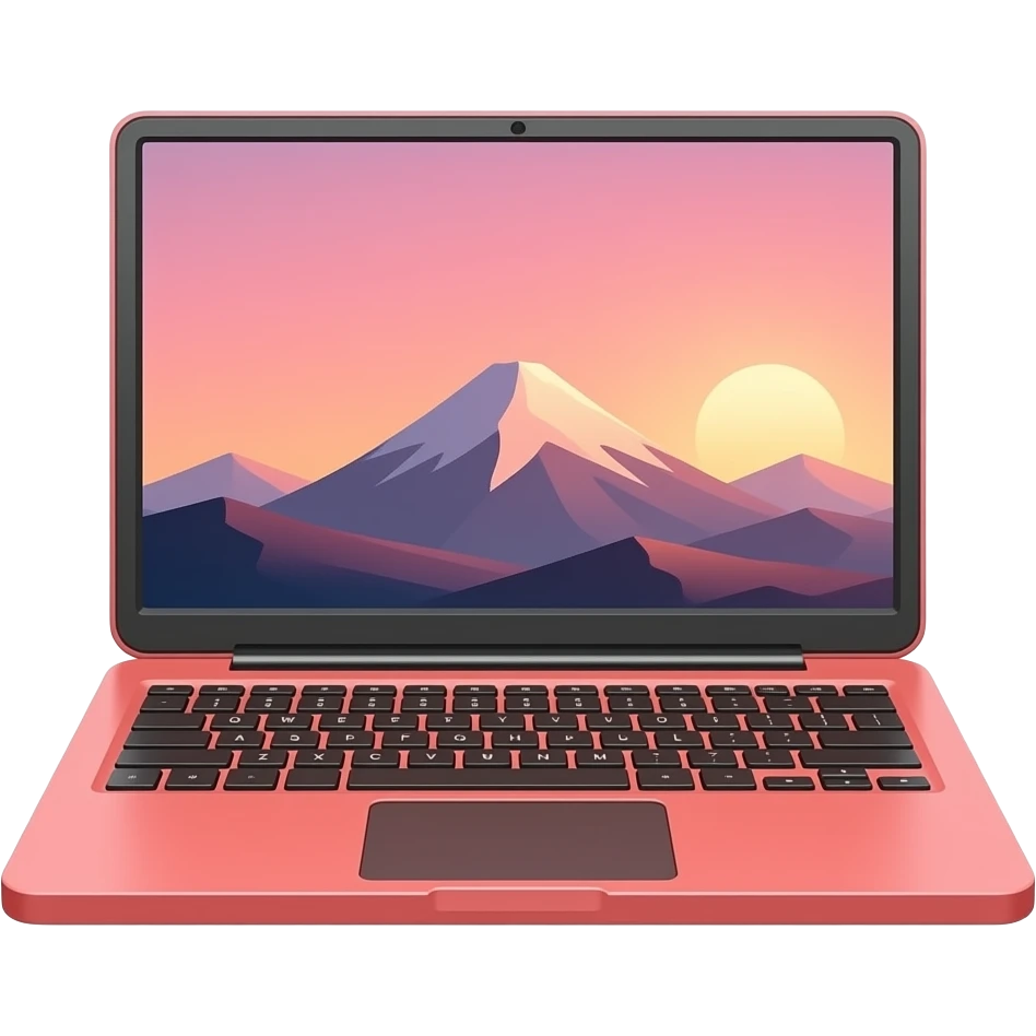 light red laptop with lightred image of a mountain in the sunset emoji